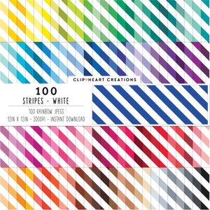 100 Diagonal Stripes Digital Paper, Commercial Use Instant Download Seamless White Striped Papers, Striped Planner Paper Pack