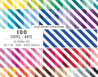 100 Diagonal Stripes Digital Paper, Commercial Use Instant Download Seamless White Striped Papers, Striped Planner Paper Pack