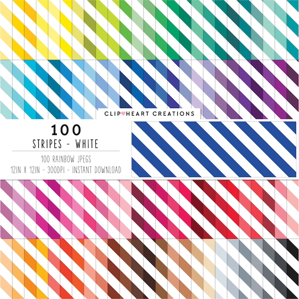 100 Diagonal Stripes Digital Paper, Commercial Use Instant Download Seamless White Striped Papers, Striped Planner Paper Pack