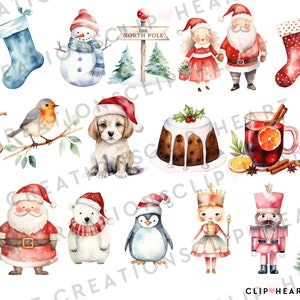 Cute Christmas Watercolor Clipart Set, Commercial Use Instant Download ...