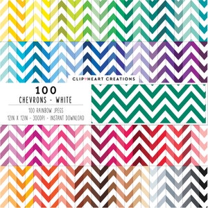 Pack de 100 papiers numériques Chevron, papiers numériques à motif de Chevrons blancs sans couture à usage commercial, papiers de planificateur de motif Chevron