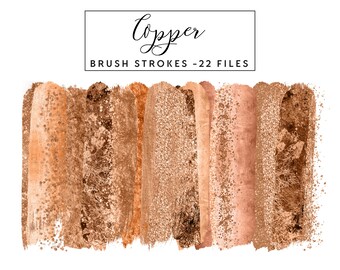 Copper Brush Strokes Clip Art, Copper Foil Brush Strokes Clipart Paint Strokes, Commercial Use Instant Download Copper Glitter Brush Strokes
