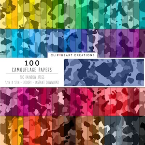 100 Camouflage Seamless Texture Digital Papers, Commercial Use Instant Download Rainbow Camouflage Digital Papers, Digital Planner Papers