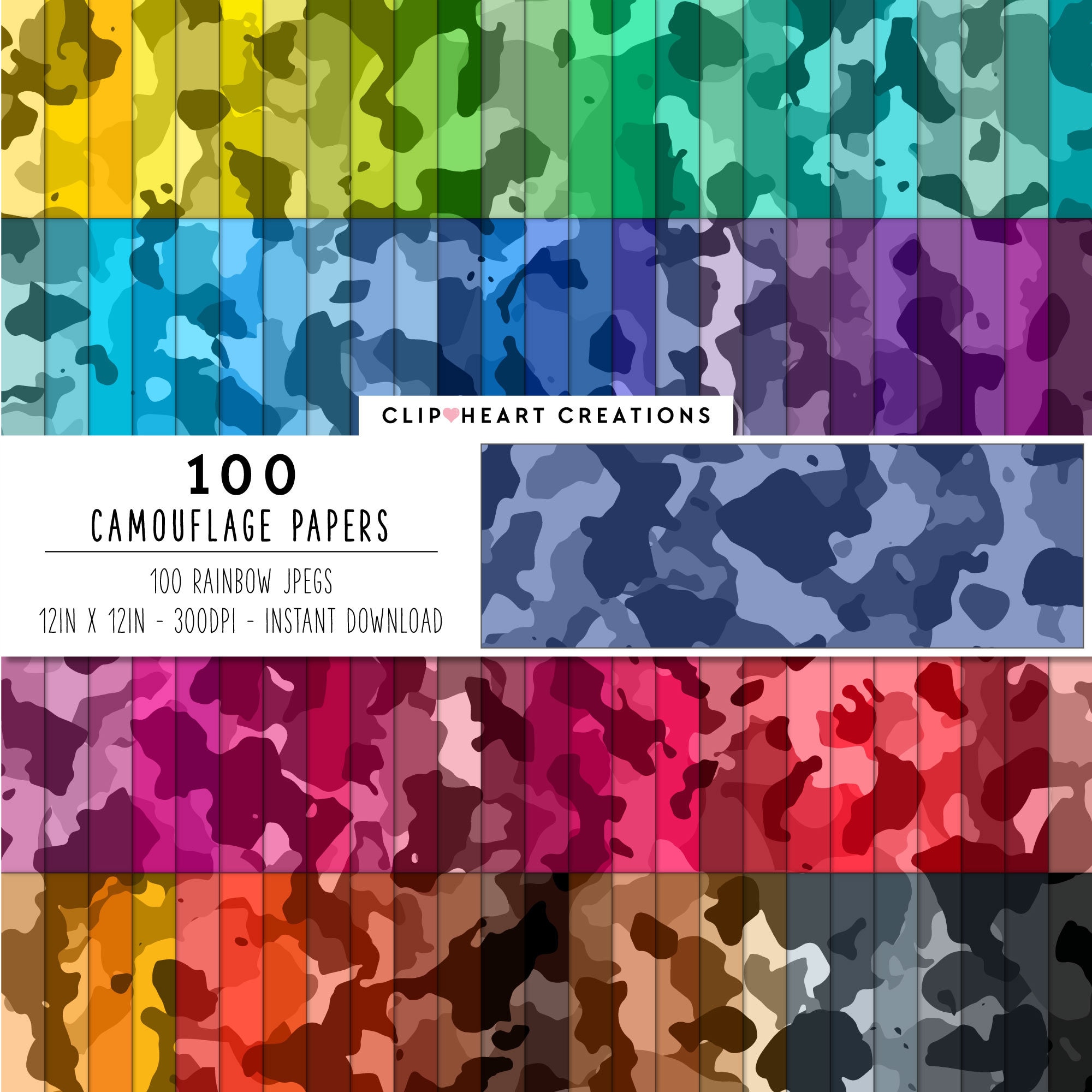 100 Camouflage Seamless Texture Digital Papers, Commercial Use Instant ...