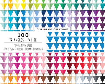 100 Triangle Pattern Digital Paper, Commercial Use Seamless Triangle Geometric Digital Papers, Rainbow Triangle Planner Papers