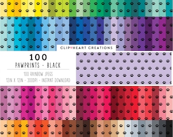 100 Paw Prints Digital Paper Pack, Commercial Use Seamless Rainbow Dog Paw Prints Digital Papers, Pet Paw Prints Digital Papers