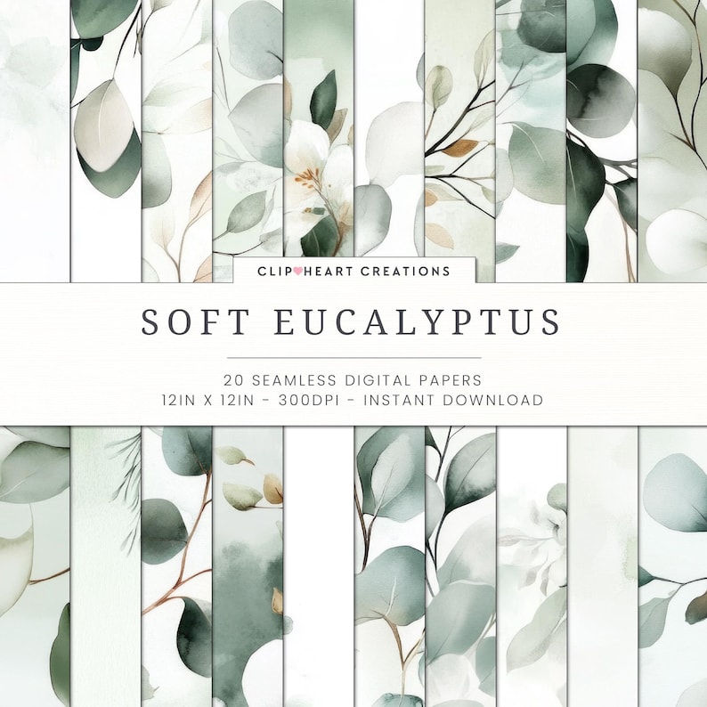 Soft Eucalyptus Seamless Digital Paper Pack - Seamless Commercial Use ...