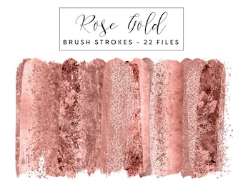 Rose Gold Brush Strokes Clip Art, Rose Gold Foil Brush Strokes Clipart Paint Strokes, Commercial Use Instant Download Glitter Brush Strokes