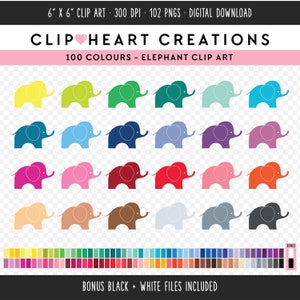 100 Elephant Clip Art, Commercial Use Instant Download PNG Elephants Digital Clip Art, Rainbow Elephant Planner Scrapbooking Digital Clipart