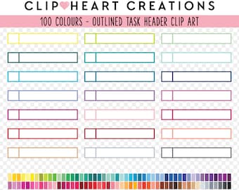 100 Outlined Header Clip Art, Commercial Use Instant Download Planner Headers Digital Clipart, Rainbow Header Scrapbooking Planner Clip Art