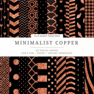20 Copper Glitter Pattern Digital Papers, Commercial Use Instant Download Copper + Black Glitter Digital Paper, Glitter Planner Paper Pack
