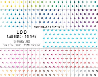 100 Paw Prints Digital Paper Pack, Commercial Use Seamless Colored Pet Paw Print Digital Papers, Dog Paw Prints Digital Paper