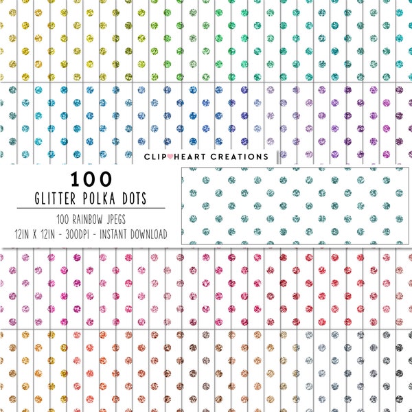 100 Glitter Polka Dot Digital Papers, Commercial Use Instant Download Rainbow Polka dot Digital Papers, Glitter Digital Planner Papers