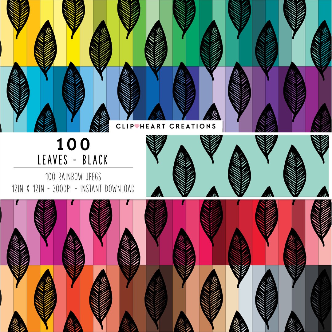 100 Leaves Pattern Digital Paper, Commercial Use Seamless Leaf Digital ...