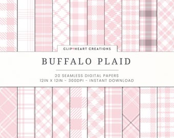 Pink Buffalo Plaid Digital Paper Set, Seamless Lumberjack Plaid Papers, Personal & Commercial Use Buffalo Check Papers, Tartan, Checkered