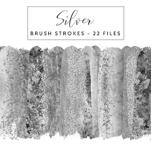 Silver Brush Strokes Clipart, Silver Strokes Clipart Paint Strokes, Commercial Use Instant Download Brush Strokes, Glitter Brush Strokes
