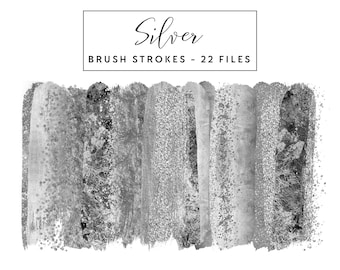 Silver Brush Strokes Clipart, Silver Strokes Clipart Paint Strokes, Commercial Use Instant Download Brush Strokes, Glitter Brush Strokes