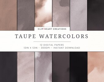 Taupe Watercolor Digital Papers, Commercial Use Instant Download Watercolour Digital Paper, Brown Digital Paper, Watercolor Paper