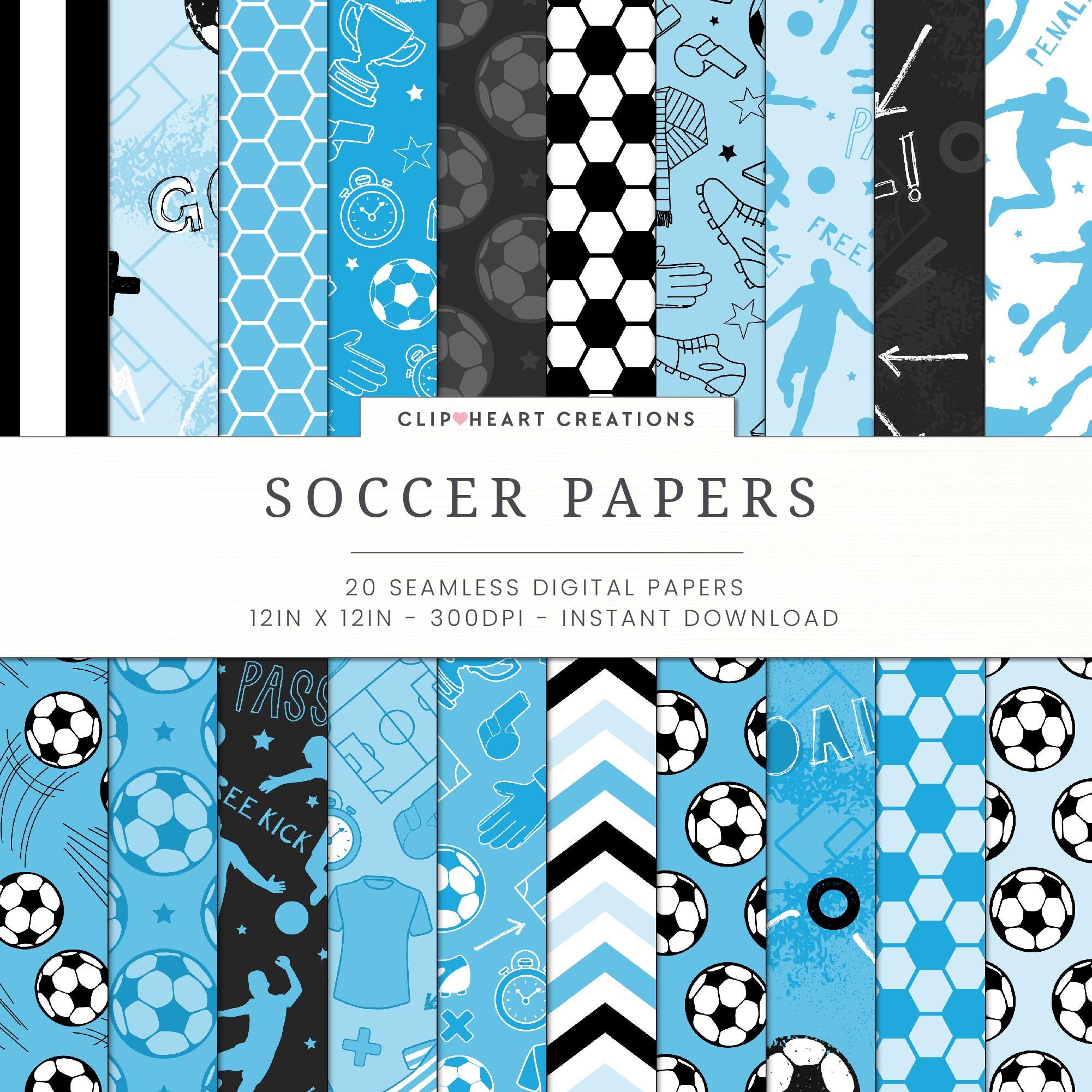 20 Soccer Themed Digital Papers, Seamless Commercial Use Instant Download Blue Football Themed Digital Paper, Sports Digital Papers