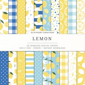 Patrones de papel digital de limón, 20 papeles digitales con temática de limones, sin costuras, para uso comercial, descarga instantánea, papeles digitales de limón