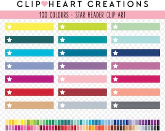 100 Star Header Clip Art, Commercial Use Instant Download Planner Headers Digital Clipart, Rainbow Header Scrapbooking Planner Clip Art