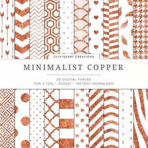 20 Copper Glitter Pattern Digital Papers, Commercial Use Instant Download Copper + White Glitter Digital Paper, Glitter Planner Paper Pack