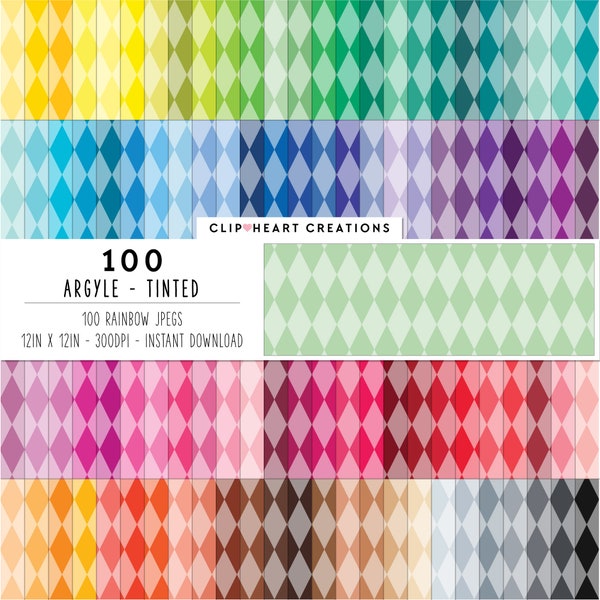 100 Argyle Pattern Digital Paper Pack, Commercial Use Seamless Argyle Digital Papers, Harlequin Diamond Pattern Planner Paper