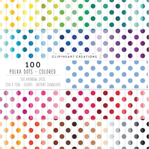 100 Polka Dot Digital Papers, Commercial Use Instant Use Seamless Polka Dots Digital Paper Pack, Polka Dotted Digital Papers Pattern,