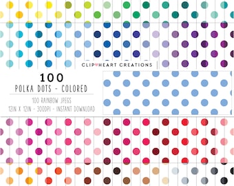 100 Polka Dot Digital Papers, Commercial Use Instant Use Seamless Polka Dots Digital Paper Pack, Polka Dotted Digital Papers Pattern,