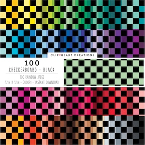 100 Checkerboard Pattern Digital Paper, Commercial Use Seamless Black Checkboard Digital Papers, Checkboard Planner Scrapbook Paper