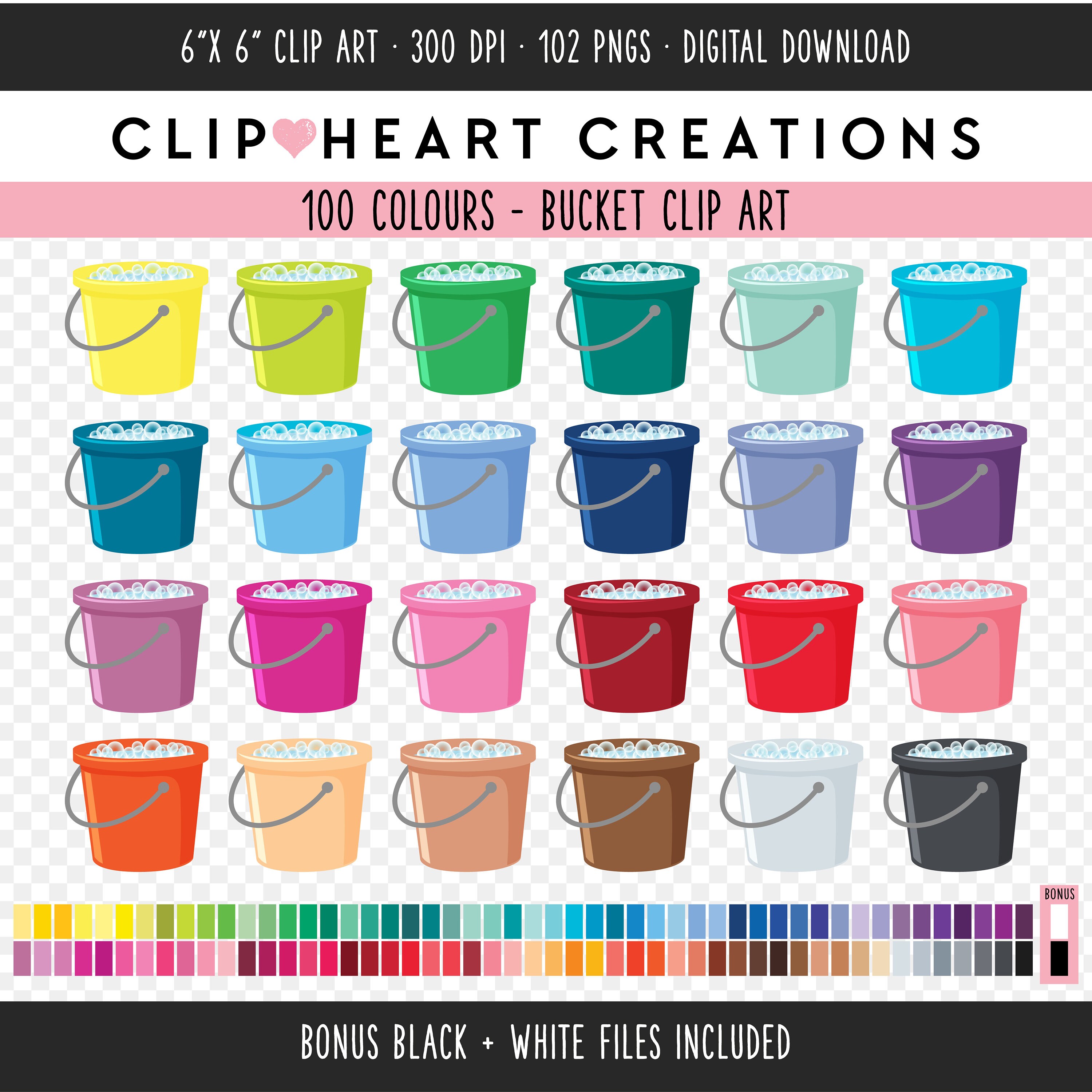 100 Bucket Clip Art, Commercial Use Instant Download PNG Cleaning ...