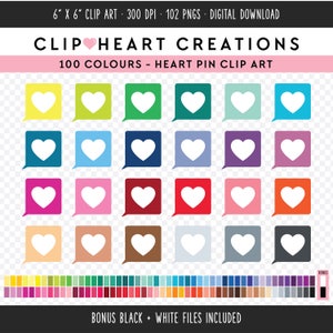 100 Hearts Clip Art, Commercial Use Instant Download PNG Digital Clip Art, Heart Planner Clip Art
