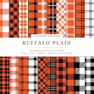 Orange Buffalo Plaid Digital Paper Set, Seamless Lumberjack Plaid Papers, Personal & Commercial Use Buffalo Check Papers, Tartan, Checkered