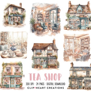 Vintage Teeraum Aquarell Clipart Sammlung, kommerzielle Nutzung Instant Download PNG Aquarell Digital Clip Art, Teeraum Aquarell Pack
