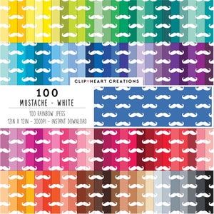 100 Schnurrbart Muster Digitale Papiere, Kommerzielle Nutzung Nahtlose Schnurrbärte Digitales Papier Pack, Schnurrbart Planer Scrapbooking Papiere