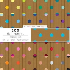 100 Papel digital con patrón de lunares Kraft, uso comercial Descarga instantánea de papeles digitales de tarjeta Kraft, paquete de papel Kraft Digital Planner