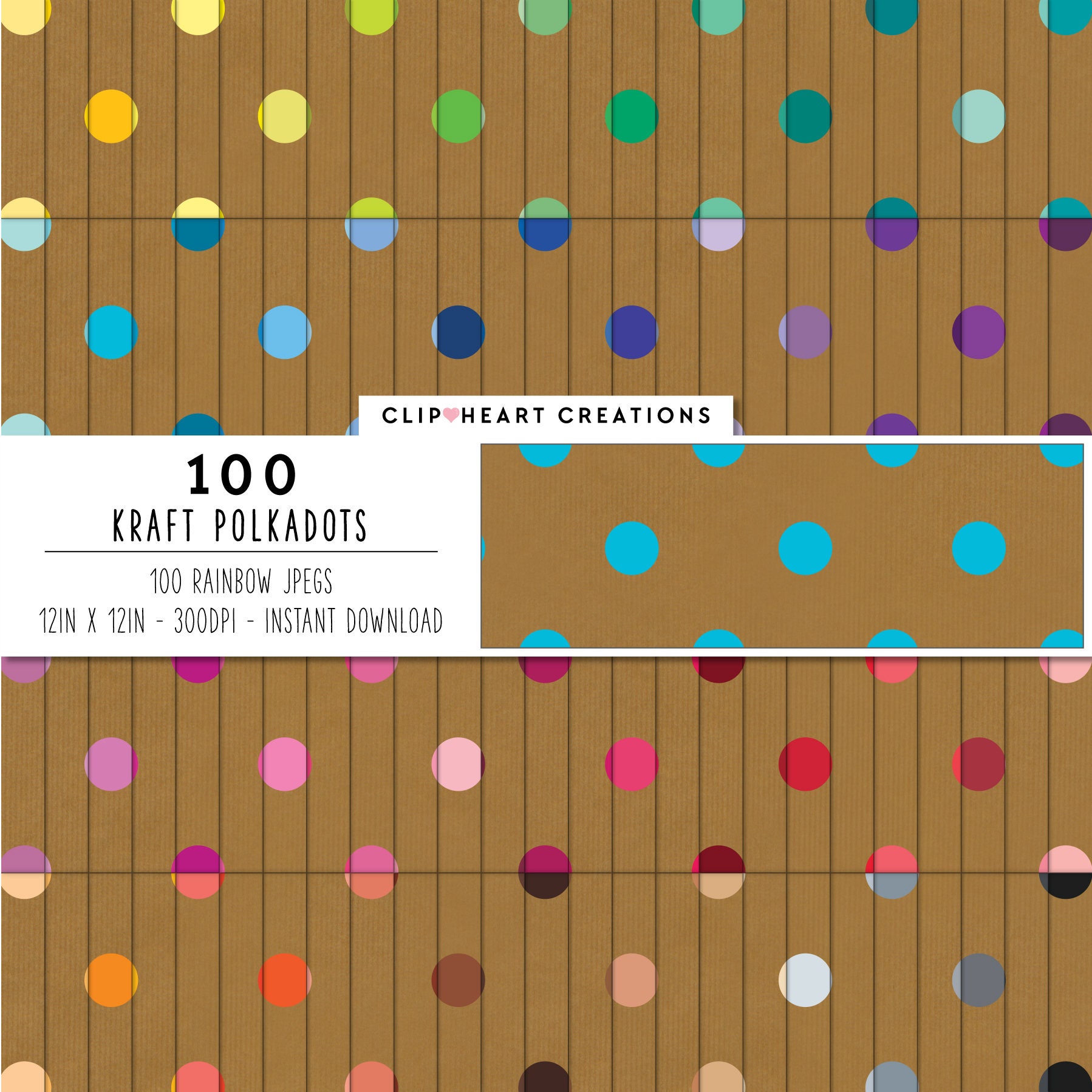 100 Kraft Polka Dot Pattern Digital Paper, Commercial Use Instant ...
