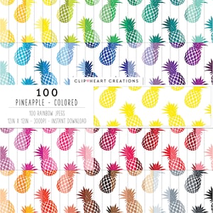 100 Ananas Muster Digitale Papiere, Kommerzielle Nutzung Nahtlose Ananas Digitales Papier Pack, Tropische Ananas Planer Papiere