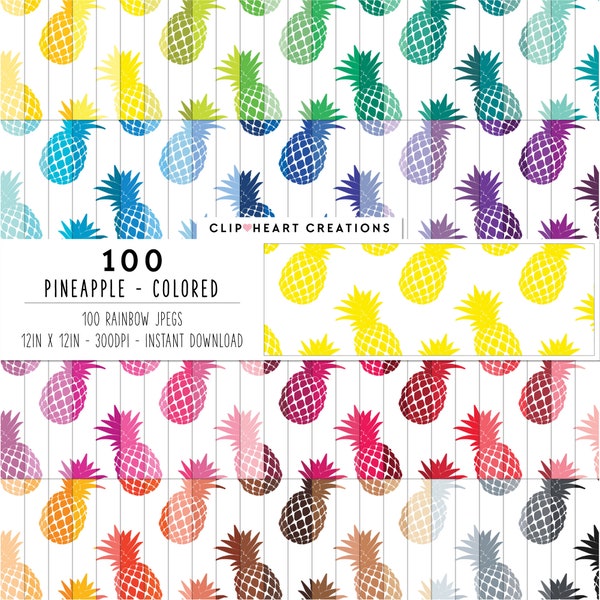 100 Pineapple Pattern Digital Papers, Commercial Use Seamless Pineapples Digital Paper Pack, Tropical Pineapple Planner Papers