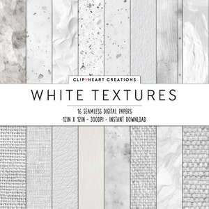 White Textures Digital Papers, Seamless Commercial Use Instant Download Background Grunge Textures Digital Scrapbooking Papers