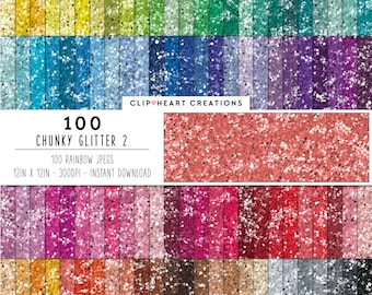 May include: A digital download of 100 chunky glitter textures in various rainbow colours. Each texture is 12 inches by 12 inches and 300 DPI.