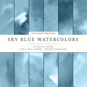 Blue Watercolor Digital Papers, Commercial Use Instant Download Watercolour Digital Paper, Blue Ink Digital Paper, Watercolor Paper