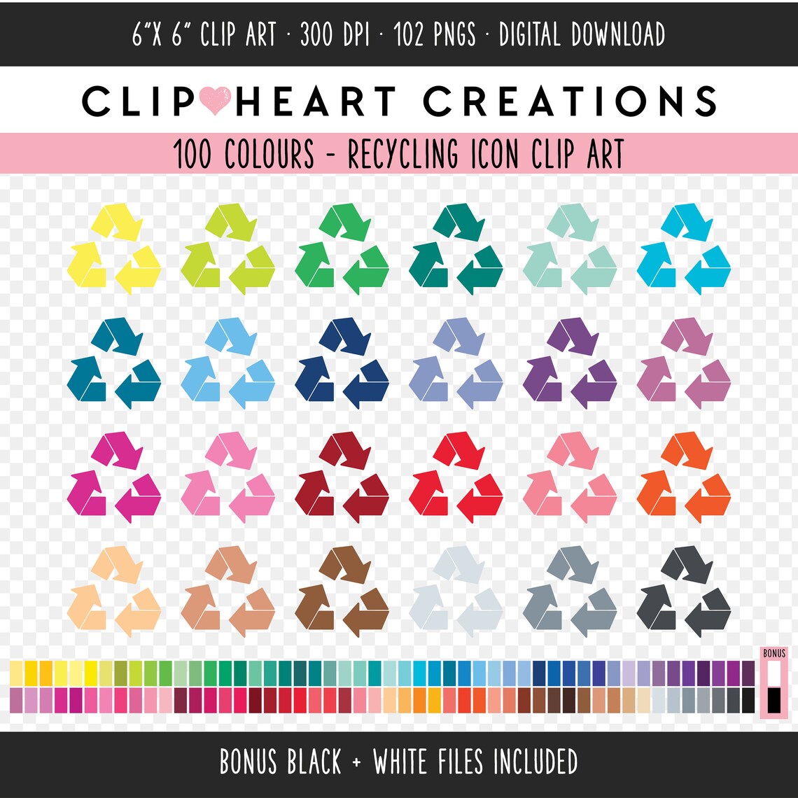 100 Recycling Icon Clip Art, Commercial Use Instant Download PNG ...