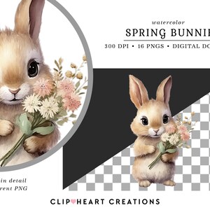 Spring Bunnies Watercolor Clipart Set, Commercial Use Instant Download ...