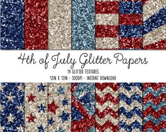 4 de julio Glitter Digital Papers, Uso comercial Descarga instantánea Glitter Digital Paper, American Independence Day Digital Papers