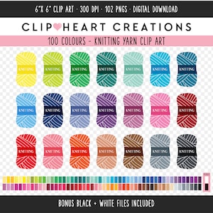 100 Strickgarn ClipArt, kommerzielle Nutzung sofortiger Download PNG Strickwolle digitale ClipArt, Regenbogen Wolle Scrapbooking Planer Clipart