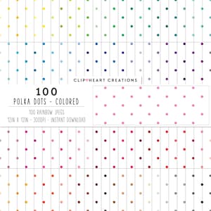 100 Polka Dot Pattern Digital Paper, Commercial Use Instant Download Seamless Polka Dotted Digital Paper, Rainbow Polka Dots Planner Paper