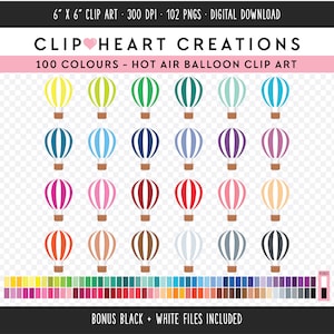 100 Heißluftballon ClipArt, kommerzielle Nutzung Sofortiger Download PNG Heißluftballons digitale ClipArt, Regenbogen Heißluftballon digitale Clipart