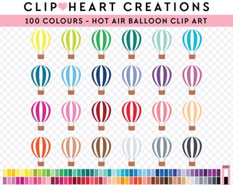 100 Hot Air Balloon Clip Art, Commercial Use Instant Download PNG Hot Air Balloons Digital Clip Art, Rainbow Hot Air Balloon Digital Clipart