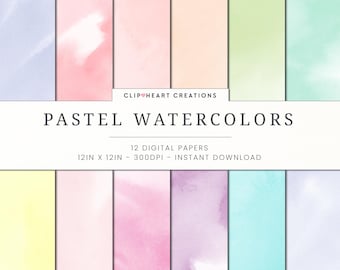 Pastel Watercolor Digital Papers, Commercial Use Instant Download Watercolour Digital Paper, Pastel Digital Paper, Watercolor Paper